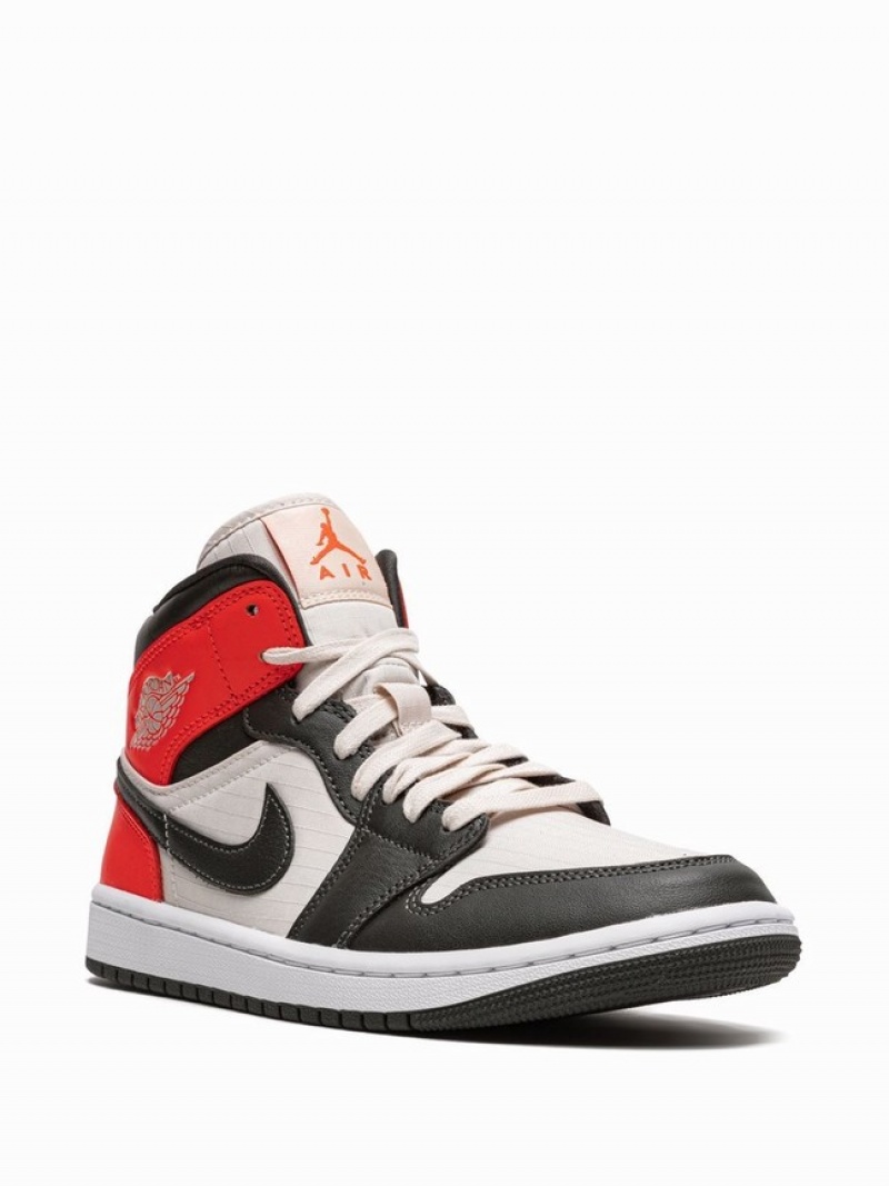 Nike Mid SE Newsprint Women's Air Jordan 1 White / Black / Red | PSZBACF-08