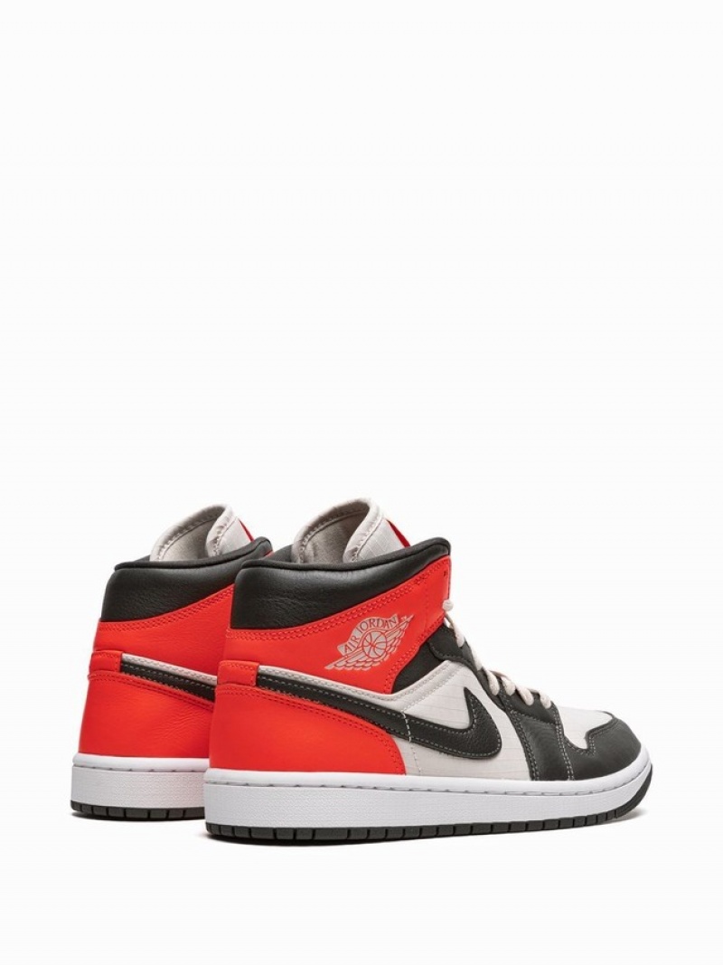 Nike Mid SE Newsprint Women's Air Jordan 1 White / Black / Red | PSZBACF-08