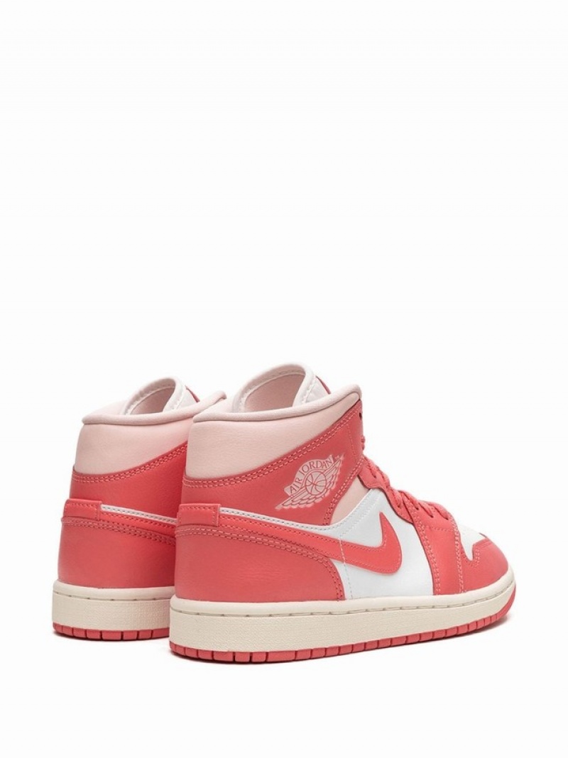 Nike Mid Strawberries And Cream Women's Air Jordan 1 White / Coral / Pink | IUFVCWD-21