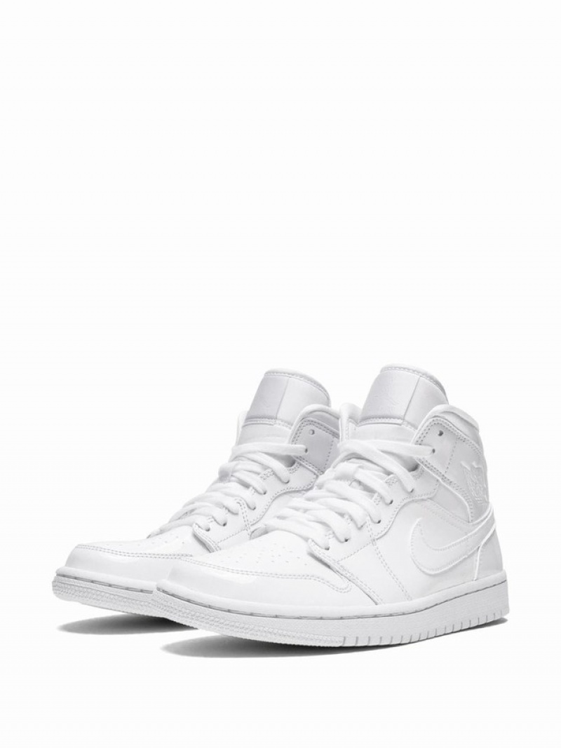 Nike Mid Triple White Patent Leather Women's Air Jordan 1 White | ZHEACSP-60