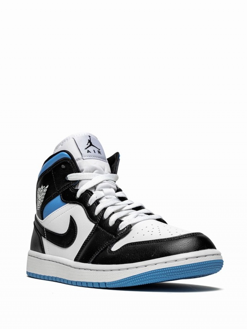 Nike Mid University Women's Air Jordan 1 Black / White / Blue | OFWKPTM-45