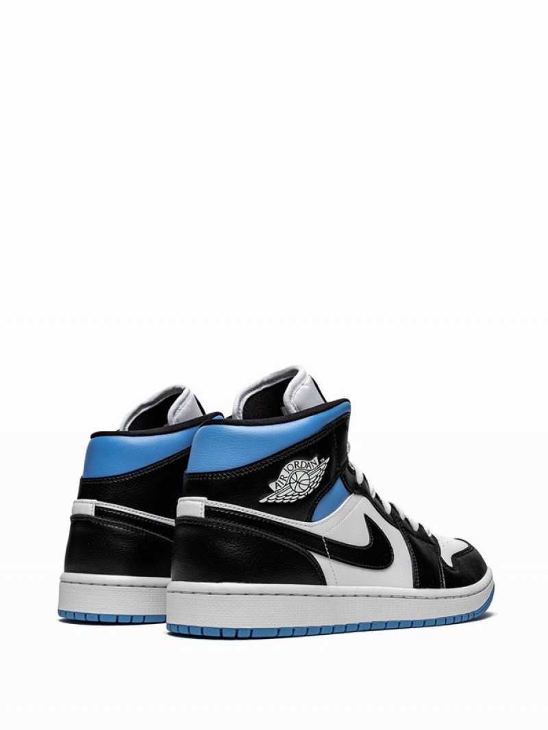 Nike Mid University Women's Air Jordan 1 Black / White / Blue | OFWKPTM-45