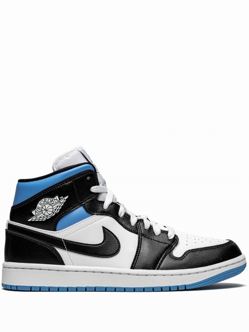 Nike Mid University Women\'s Air Jordan 1 Black / White / Blue | OFWKPTM-45