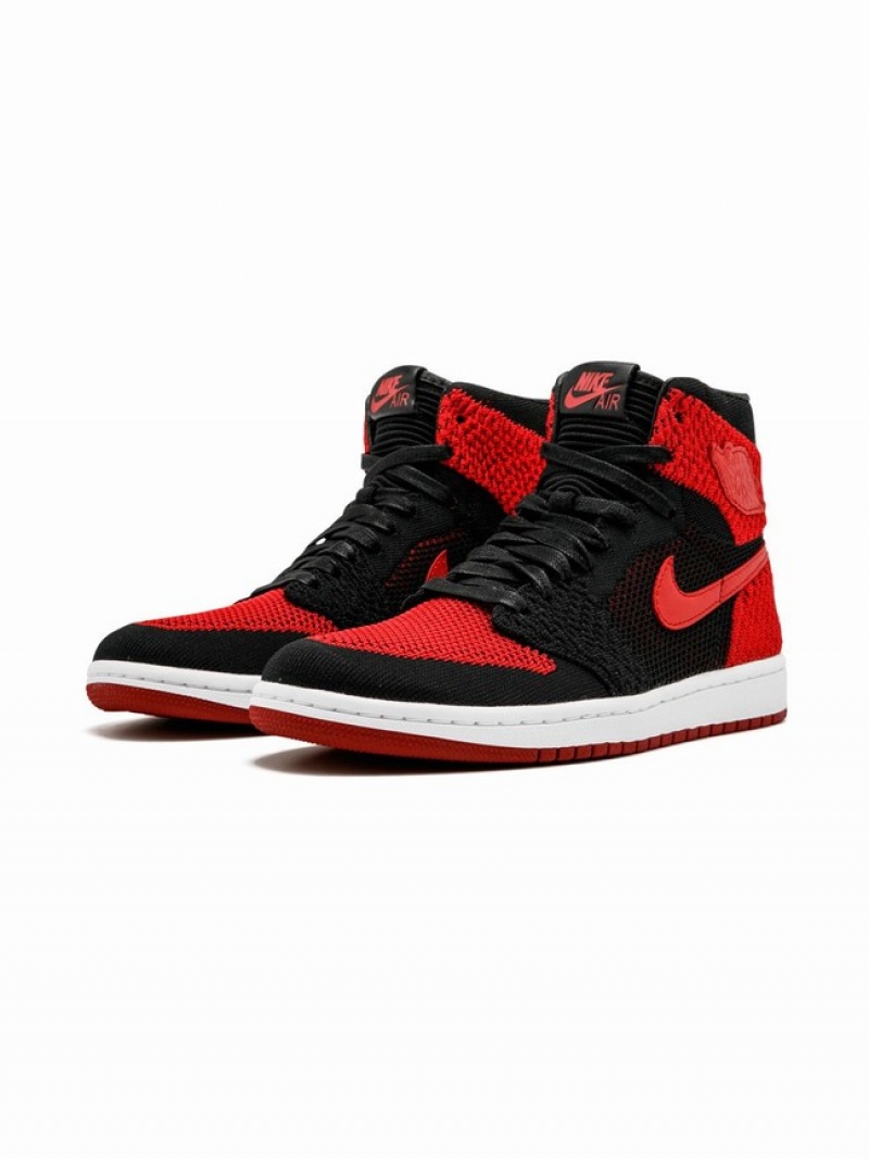 Nike Retro Hi Flyknit Black/Varsity Red/White Women's Air Jordan 1 Black / Red / White | FLZKEWP-78