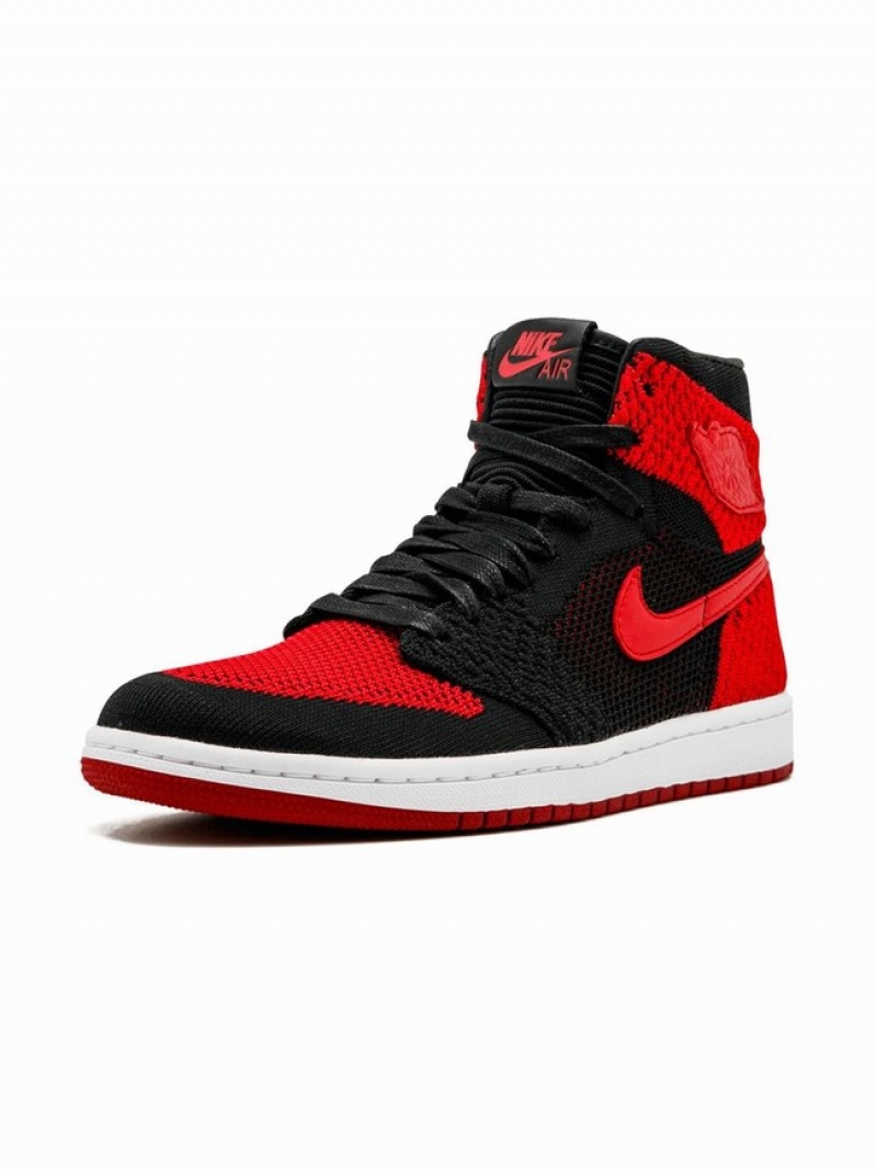 Nike Retro Hi Flyknit Black/Varsity Red/White Women's Air Jordan 1 Black / Red / White | FLZKEWP-78