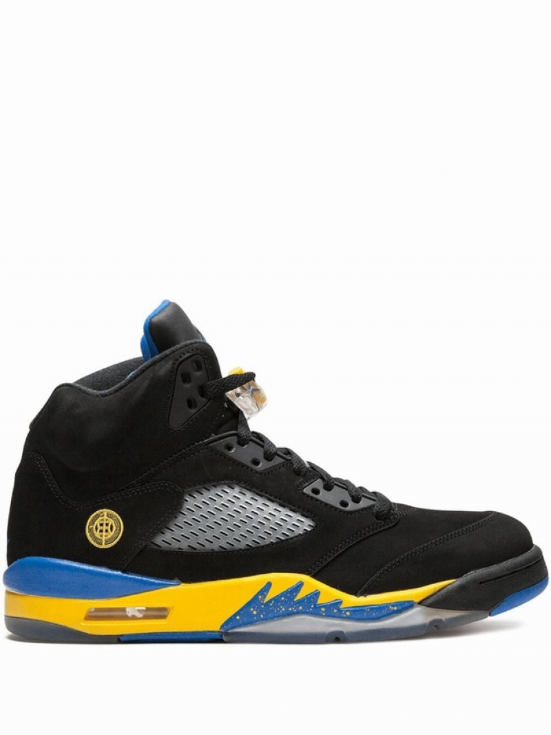 Nike Retro Men\'s Air Jordan 5 Black / Blue / Yellow | IOKUHST-26