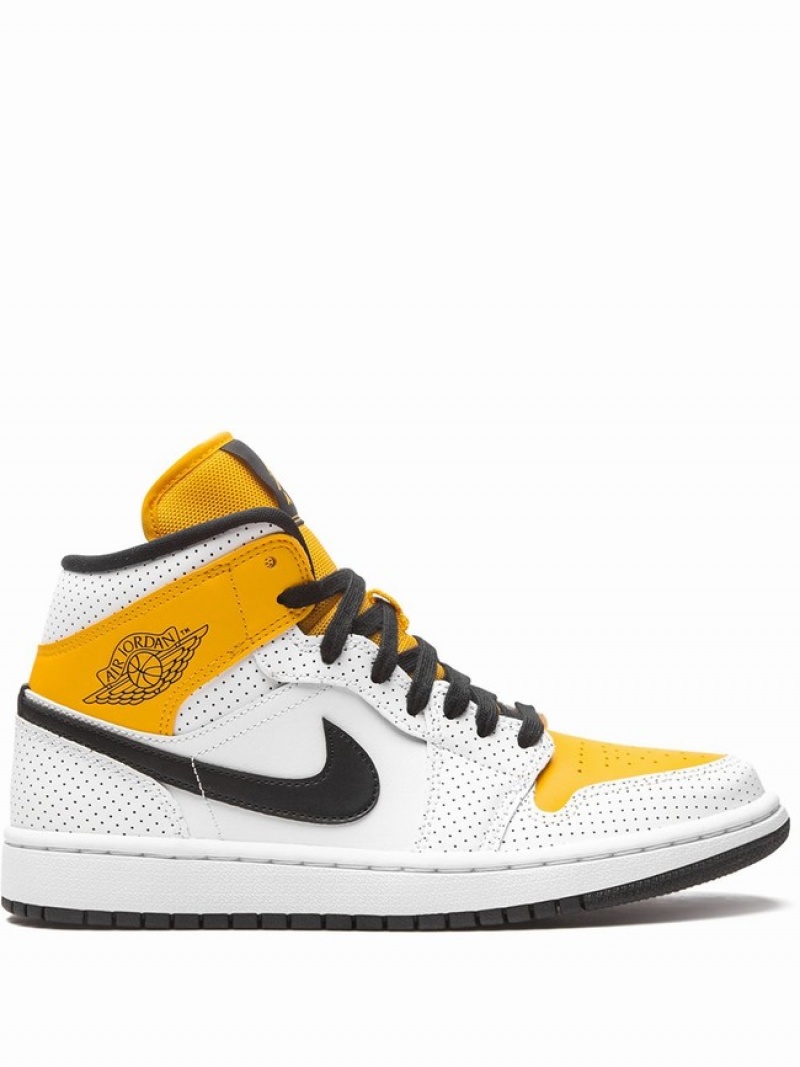 Nike Wmns Mid Women\'s Air Jordan 1 White / Yellow | UOLQYAM-01