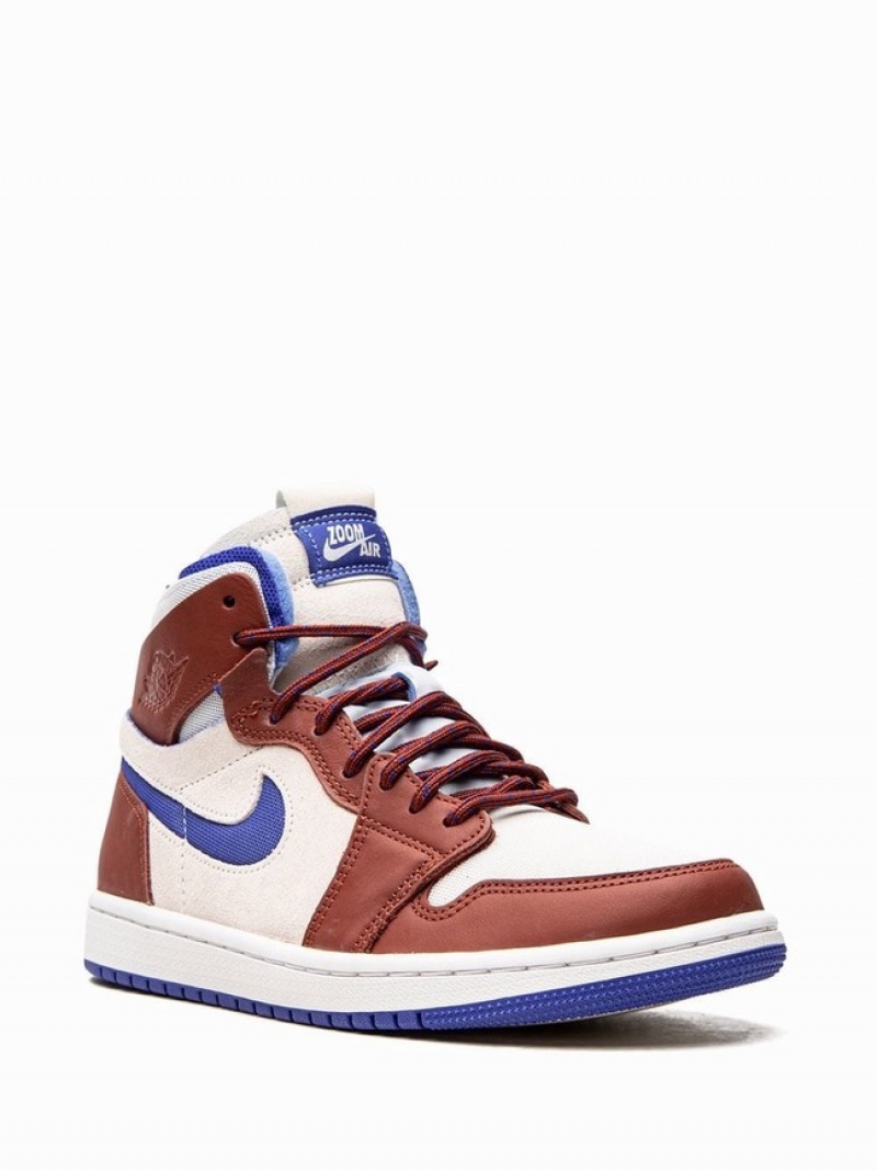 Nike Zoom CMFT Redstone Women's Air Jordan 1 Cream / Red / Blue | VBEKFDI-95